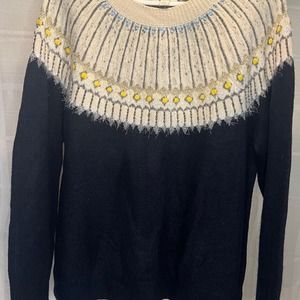 Style & Co Women's Beaded Fair-Isle Sweater Navy Size XL